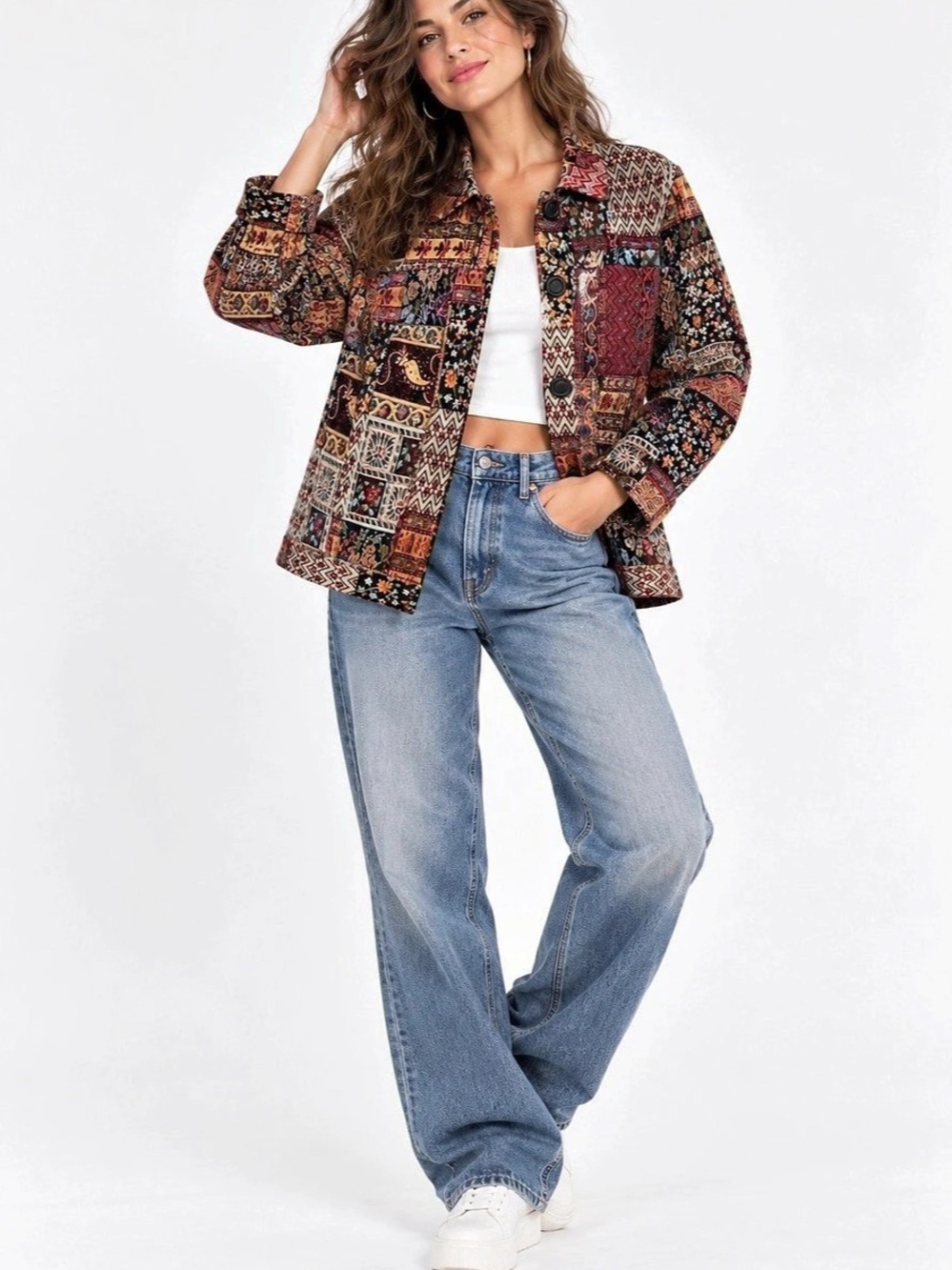 NorthStyle Women's Patchwork Jacket Brown & Black Size Large